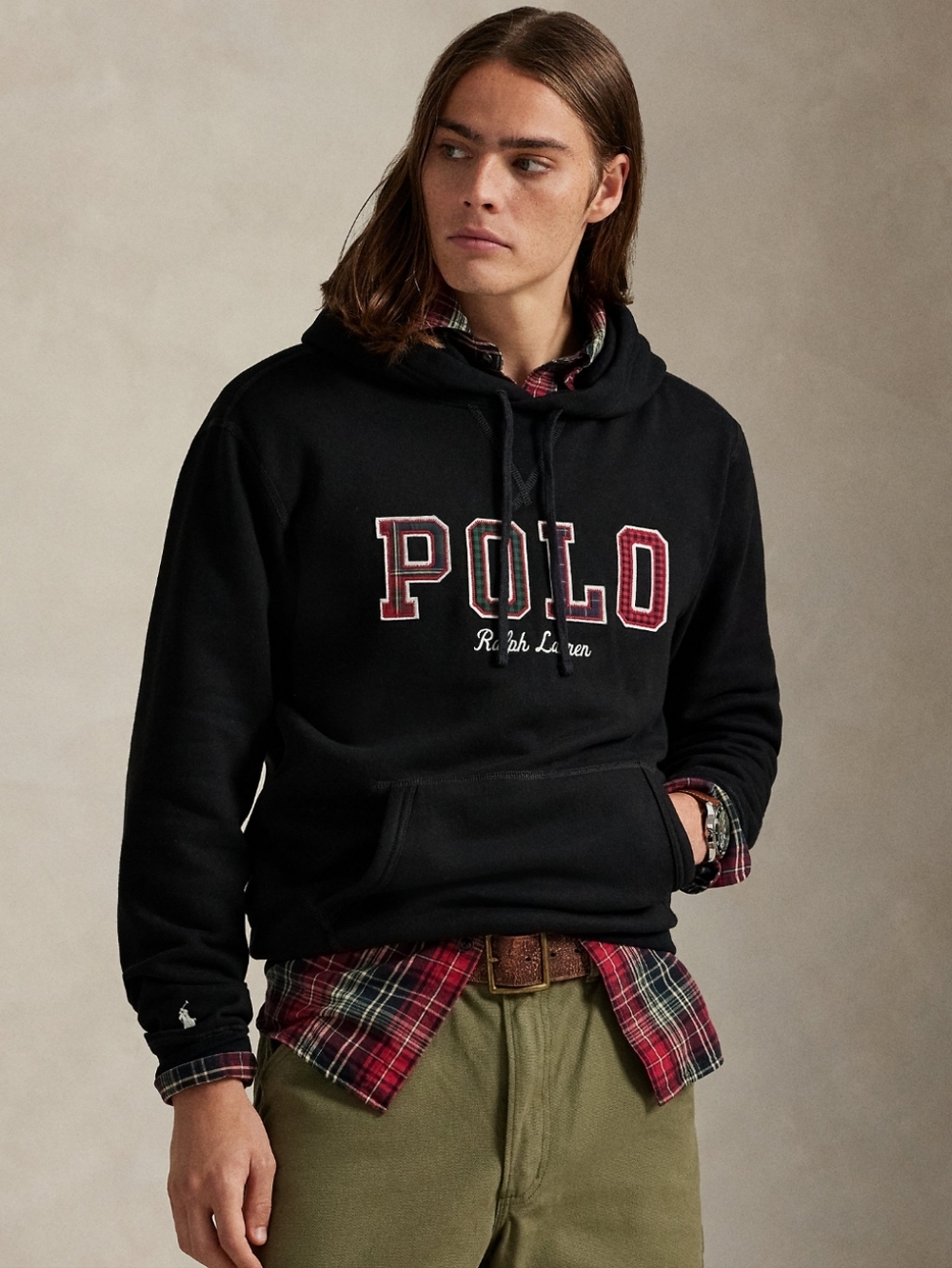 Polo By Ralph Lauren The RL Fleece Plaid-Logo Hoodie L